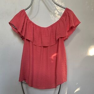 Anthropologie Coral Off-Shoulder Ruffle Blouse